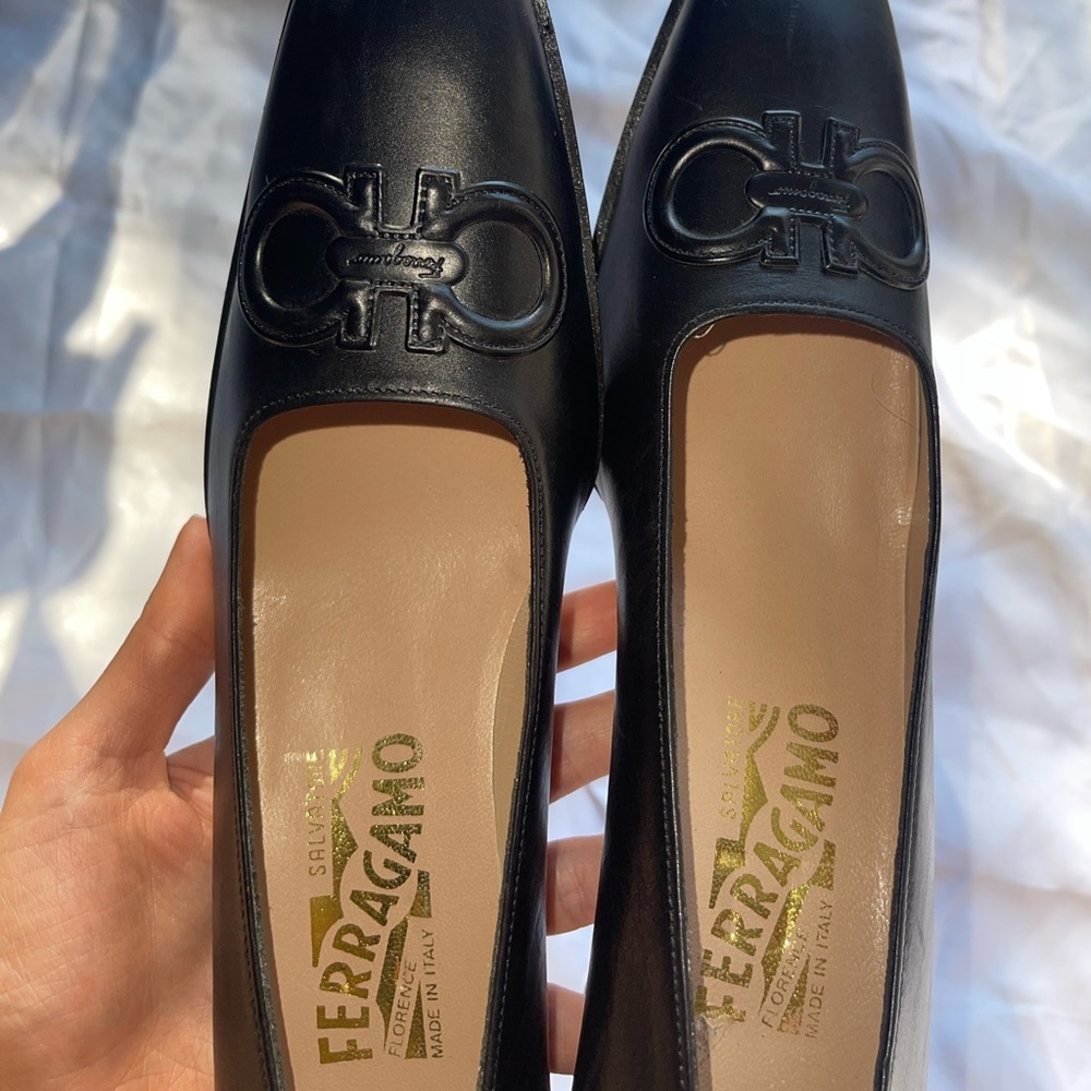salvatore ferragamo black leather heels